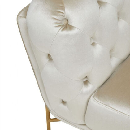 49" Beige And Gold Velvet Tufted Arm Chair