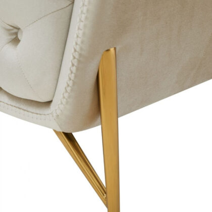 49" Beige And Gold Velvet Tufted Arm Chair