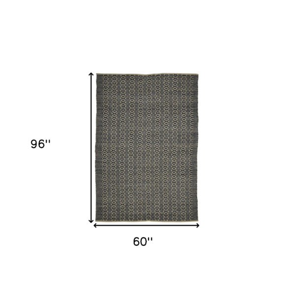 5' x 8' Black and Tan Geometric Flatweave Handmade Area Rug