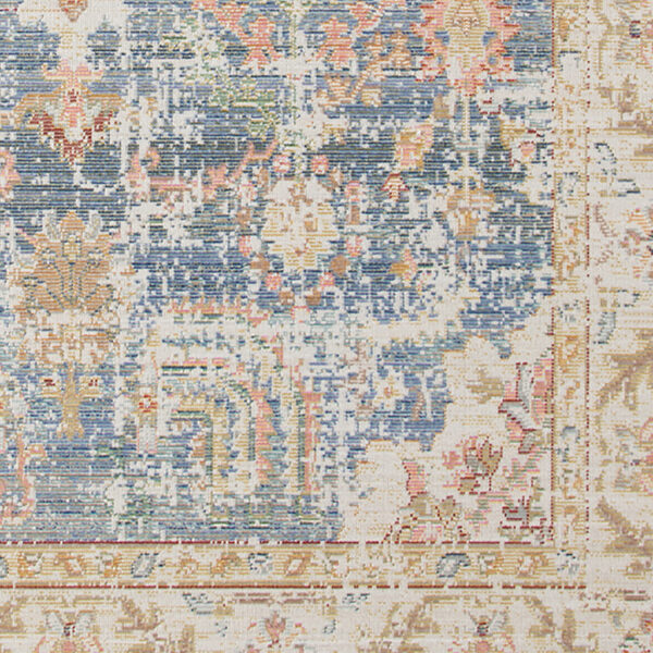 2' x 3' Blue and Ivory Oriental Power Loom Distressed Area Rug