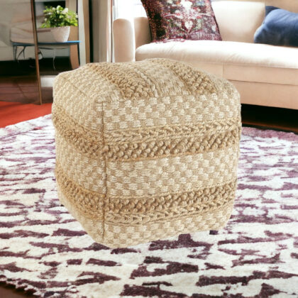 18" Tan Jute Ottoman