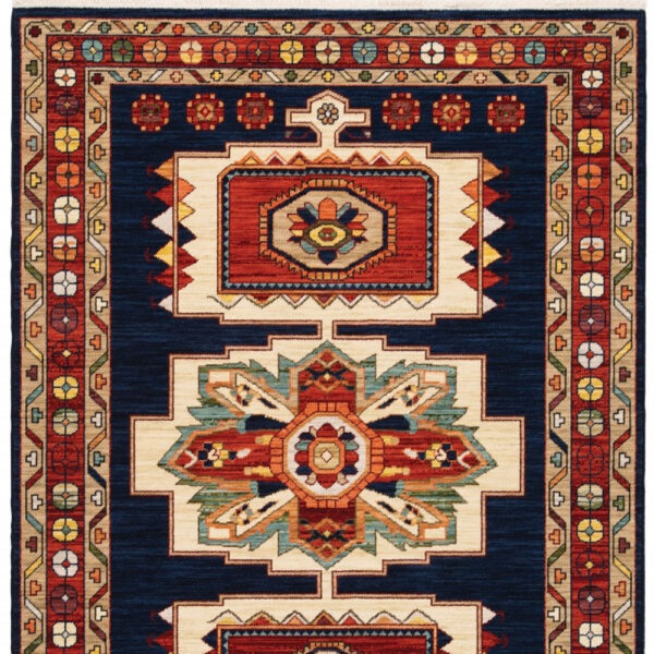 3' X 5' Blue Red Machine Woven Medallions Indoor Area Rug