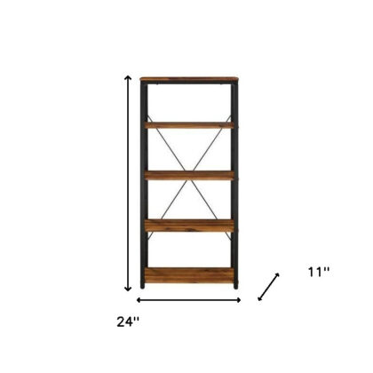 Brown And Black Metal Four Tier Etagere Bookcase