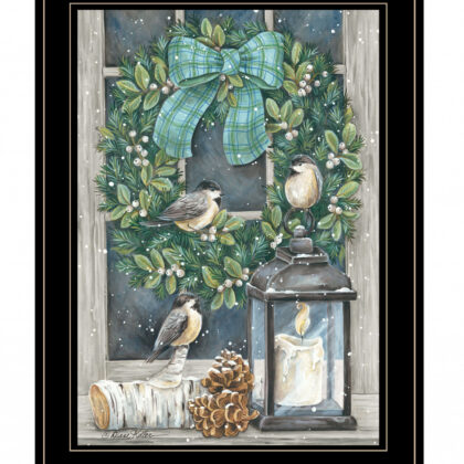 Winter Wreath 2 Black Framed Print Wall Art