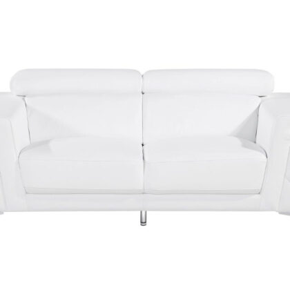 Two Piece Indoor White Italian Leather Five Person Seating Set