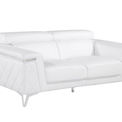 Two Piece Indoor White Italian Leather Five Person Seating Set