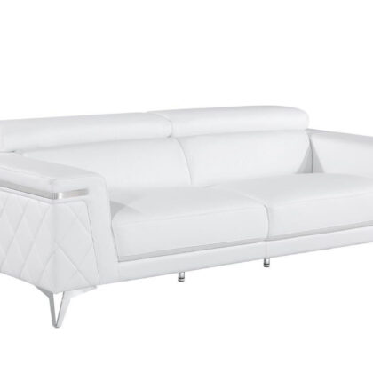 Two Piece Indoor White Italian Leather Five Person Seating Set