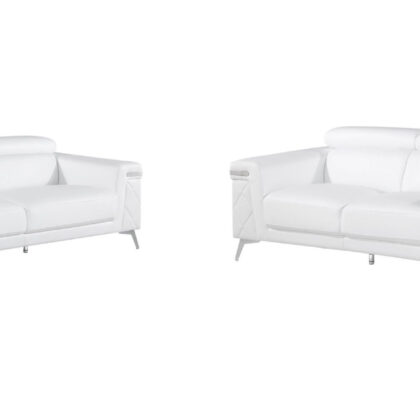 Two Piece Indoor White Italian Leather Five Person Seating Set