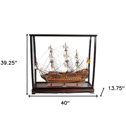 39" Wood Brown San Felipe Large Table Top Display Hand Painted Decorative Boat