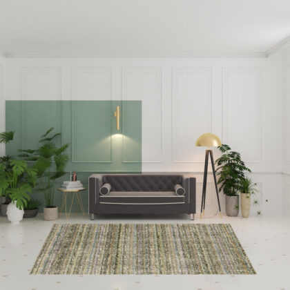 6' X 9' Green Green Grey And Purple Abstract Power Loom Stain Resistant Area Rug