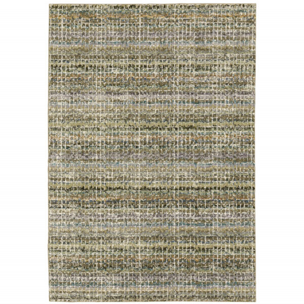 6' X 9' Green Green Grey And Purple Abstract Power Loom Stain Resistant Area Rug
