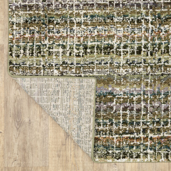 6' X 9' Green Green Grey And Purple Abstract Power Loom Stain Resistant Area Rug