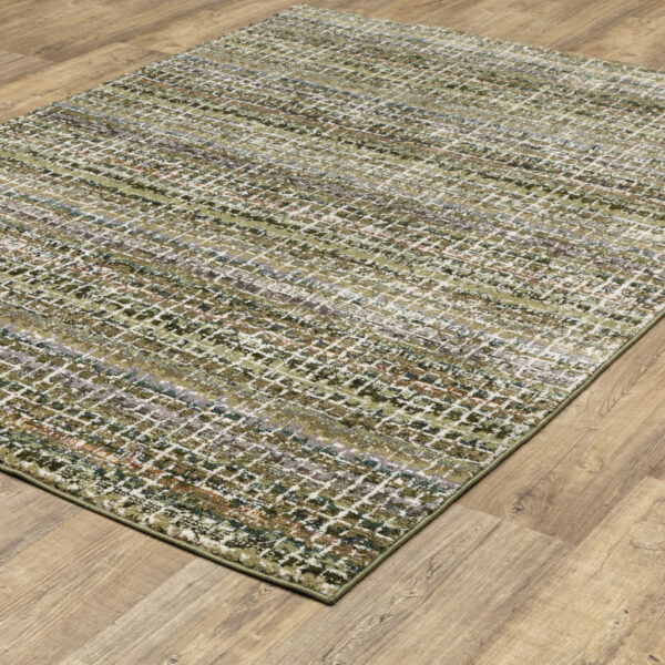 6' X 9' Green Green Grey And Purple Abstract Power Loom Stain Resistant Area Rug
