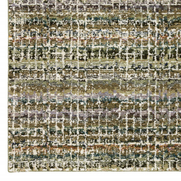 6' X 9' Green Green Grey And Purple Abstract Power Loom Stain Resistant Area Rug