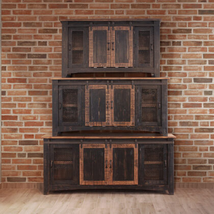 60" Black Solid Wood Cabinet Enclosed Storage Distressed TV Stand