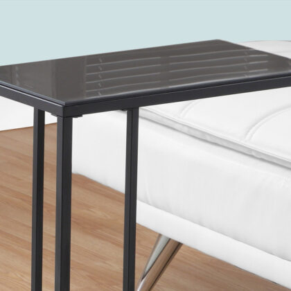 18.25" X 10.25" X 24" Black Metal Tempered Glass Accent Table