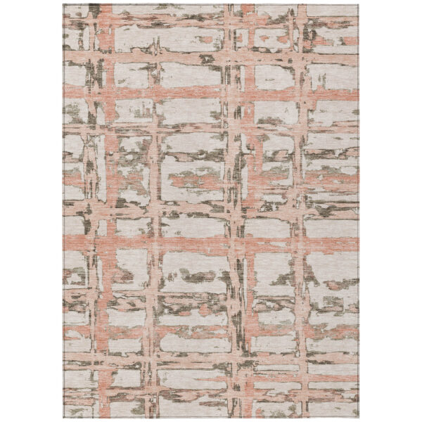 10' X 14' Pink Beige And Taupe Striped Washable Indoor Outdoor Area Rug