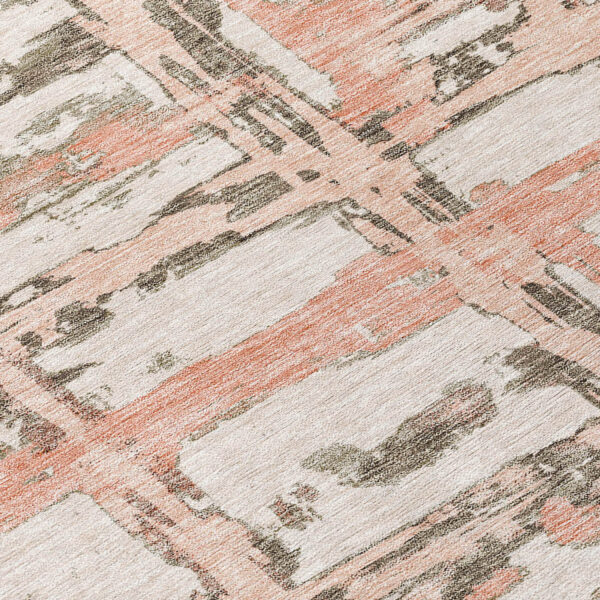 10' X 14' Pink Beige And Taupe Striped Washable Indoor Outdoor Area Rug