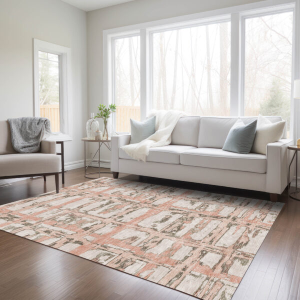 10' X 14' Pink Beige And Taupe Striped Washable Indoor Outdoor Area Rug