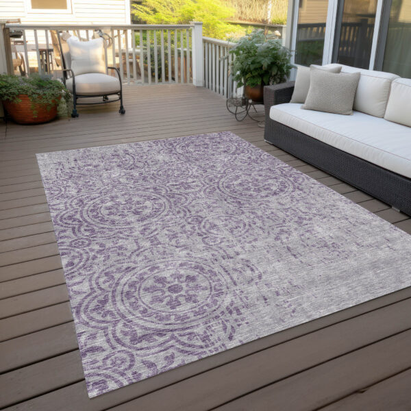 8' X 10' Lavender And Lilac Medallion Washable Indoor Outdoor Area Rug