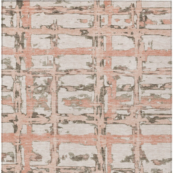 10' X 14' Pink Beige And Taupe Striped Washable Indoor Outdoor Area Rug