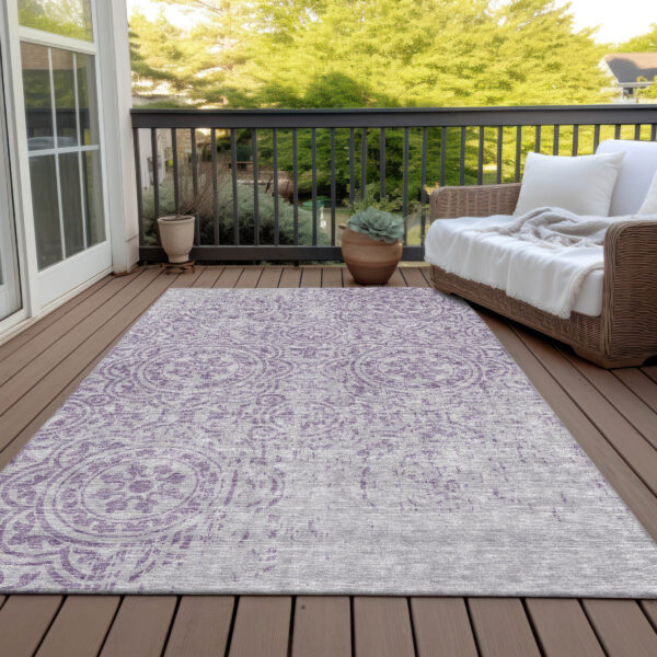 8' X 10' Lavender And Lilac Medallion Washable Indoor Outdoor Area Rug