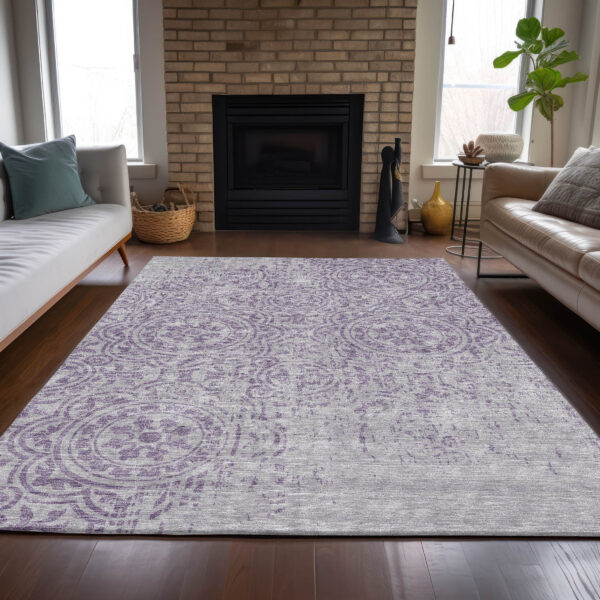 8' X 10' Lavender And Lilac Medallion Washable Indoor Outdoor Area Rug