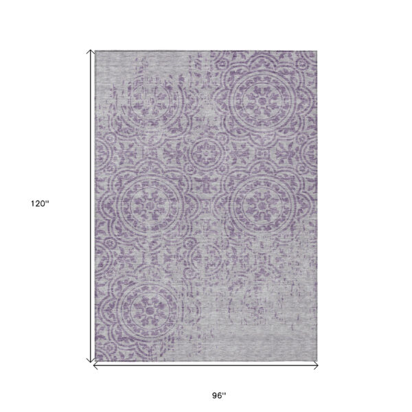 8' X 10' Lavender And Lilac Medallion Washable Indoor Outdoor Area Rug