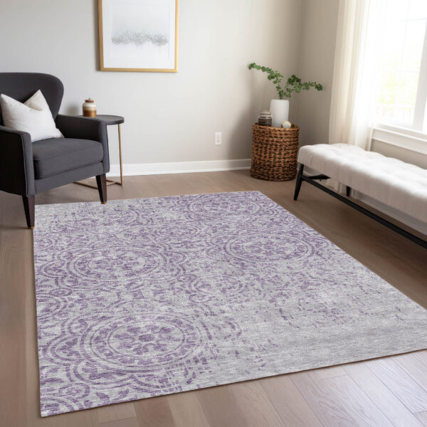 8' X 10' Lavender And Lilac Medallion Washable Indoor Outdoor Area Rug