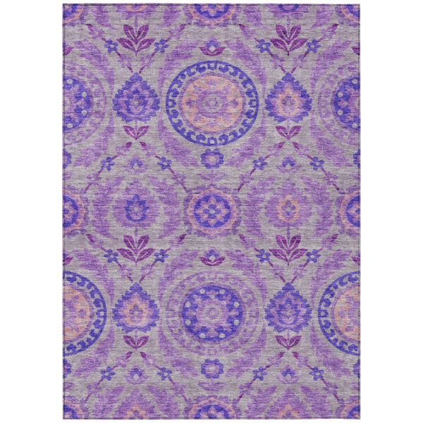 8' X 10' Lavender Lilac And Gray Floral Washable Indoor Outdoor Area Rug