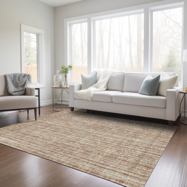 10' X 14' Orange And Beige Striped Washable Indoor Outdoor Area Rug