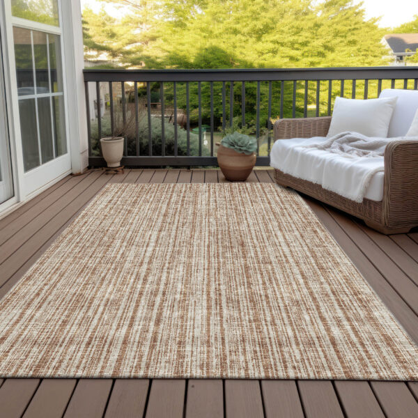 10' X 14' Orange And Beige Striped Washable Indoor Outdoor Area Rug