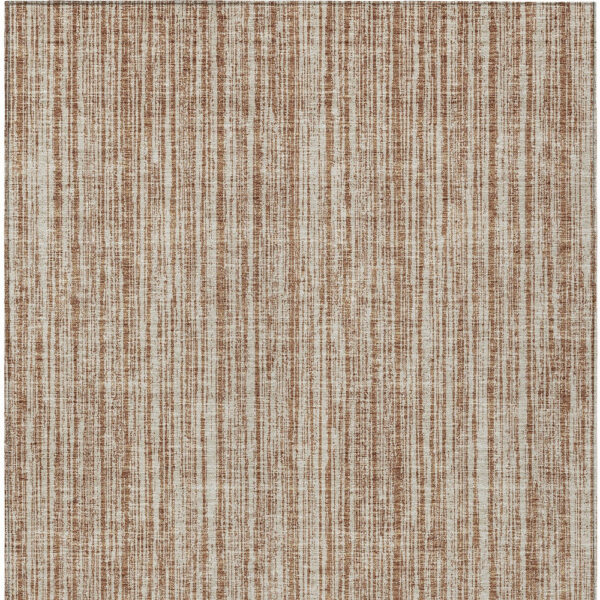 10' X 14' Orange And Beige Striped Washable Indoor Outdoor Area Rug