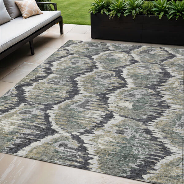 5' X 8' Charcoal Gray And Silver Abstract Washable Indoor Outdoor Area Rug