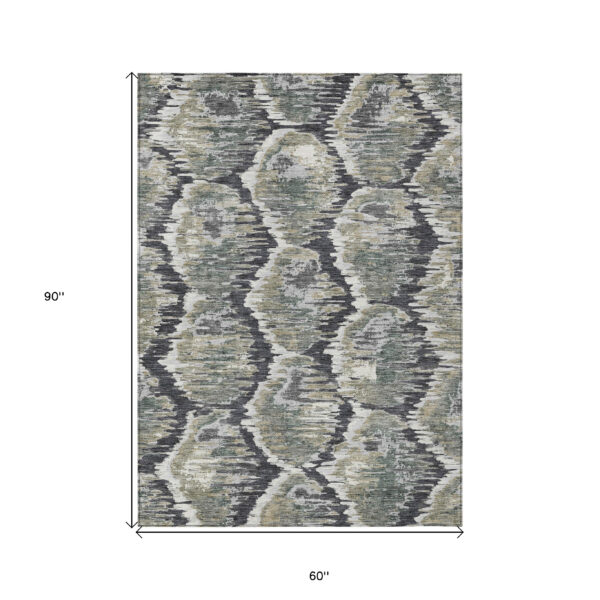 5' X 8' Charcoal Gray And Silver Abstract Washable Indoor Outdoor Area Rug