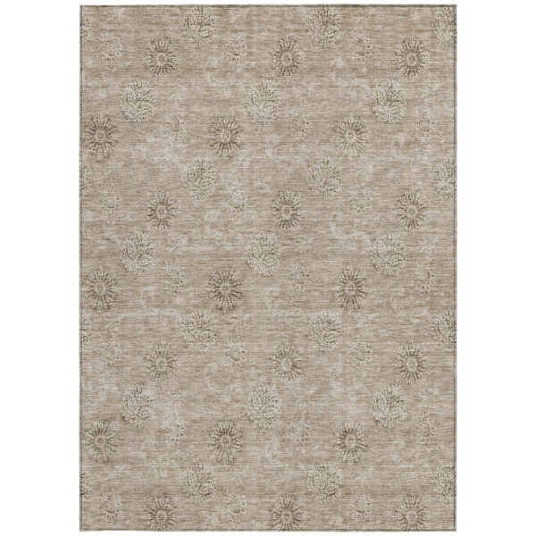 8' X 10' Khaki Beige And Tan Floral Washable Indoor Outdoor Area Rug
