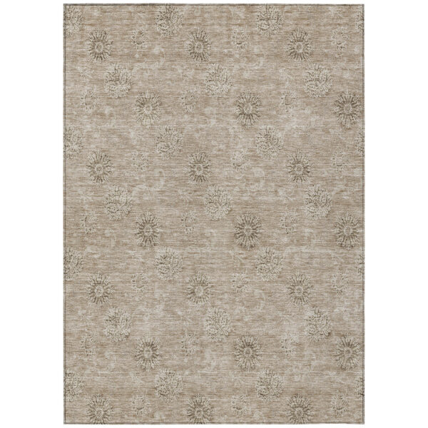8' X 10' Khaki Beige And Tan Floral Washable Indoor Outdoor Area Rug