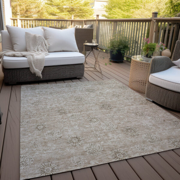 8' X 10' Khaki Beige And Tan Floral Washable Indoor Outdoor Area Rug