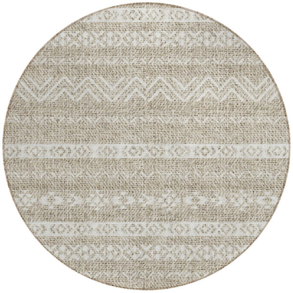 8' Beige And Ivory Round Southwestern Washable Indoor Outdoor Area Rug