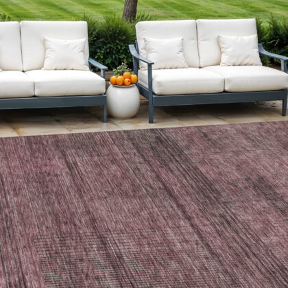 10' X 14' Merlot And Gray Striped Washable Indoor Outdoor Area Rug