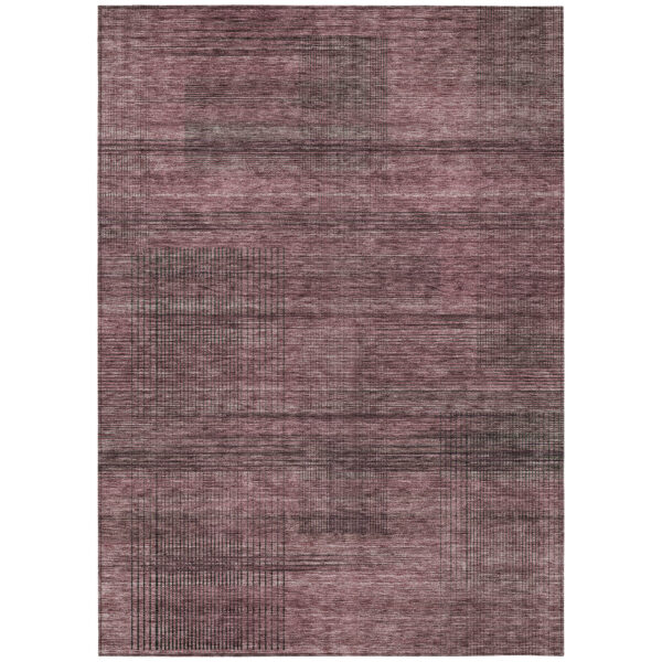 10' X 14' Merlot And Gray Striped Washable Indoor Outdoor Area Rug