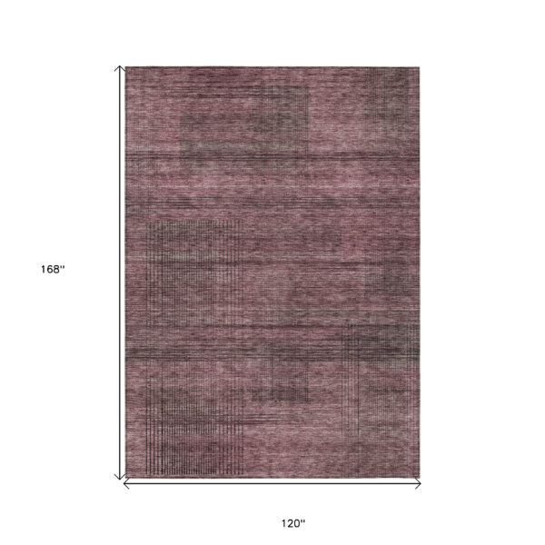 10' X 14' Merlot And Gray Striped Washable Indoor Outdoor Area Rug