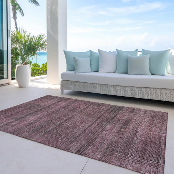 10' X 14' Merlot And Gray Striped Washable Indoor Outdoor Area Rug