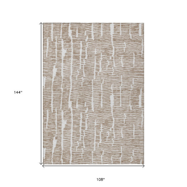9' X 12' Brown And Ivory Abstract Washable Indoor Outdoor Area Rug