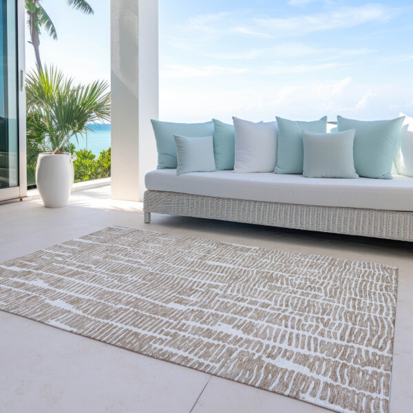 9' X 12' Brown And Ivory Abstract Washable Indoor Outdoor Area Rug