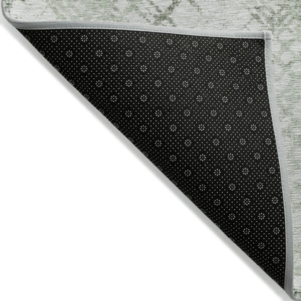 5' X 8' Artichoke Green And Ivory Geometric Washable Indoor Outdoor Area Rug