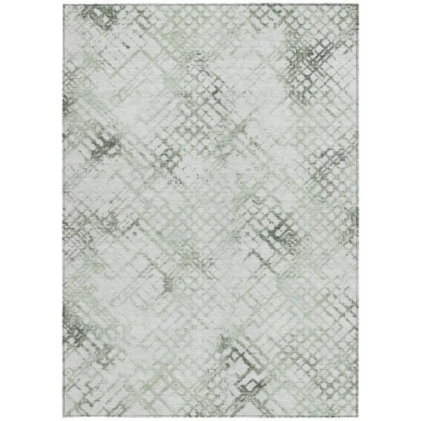 5' X 8' Artichoke Green And Ivory Geometric Washable Indoor Outdoor Area Rug
