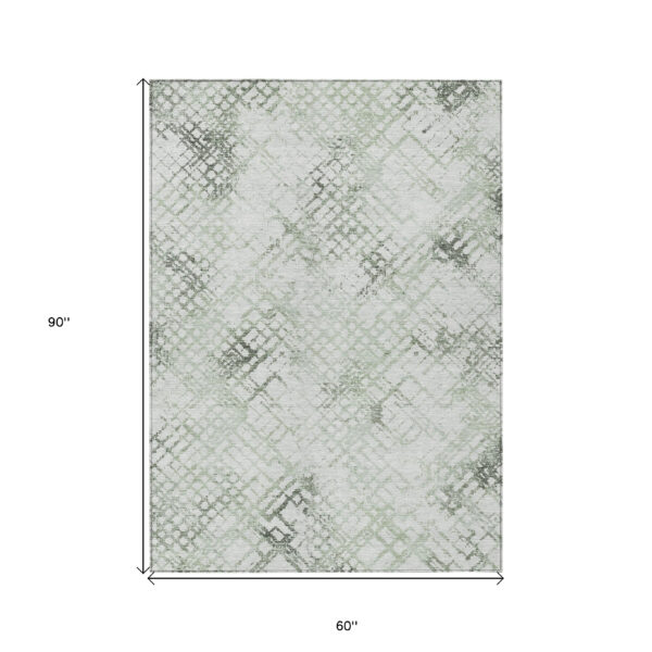 5' X 8' Artichoke Green And Ivory Geometric Washable Indoor Outdoor Area Rug