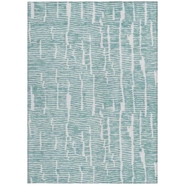 5' X 8' Teal Blue And Ivory Abstract Washable Indoor Outdoor Area Rug