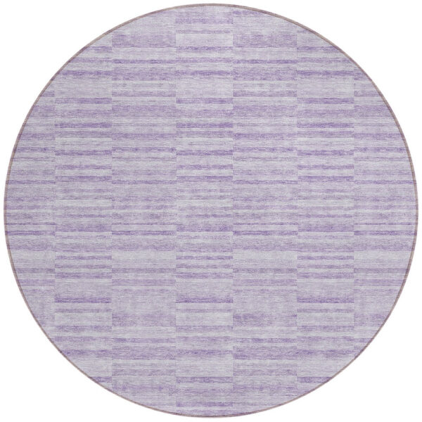 8' Plum And Purple Round Striped Washable Indoor Outdoor Area Rug